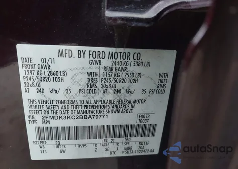 2011 Ford Edge Limited из США, поврежденный, VIN 2FMDK3KC2BBA79771